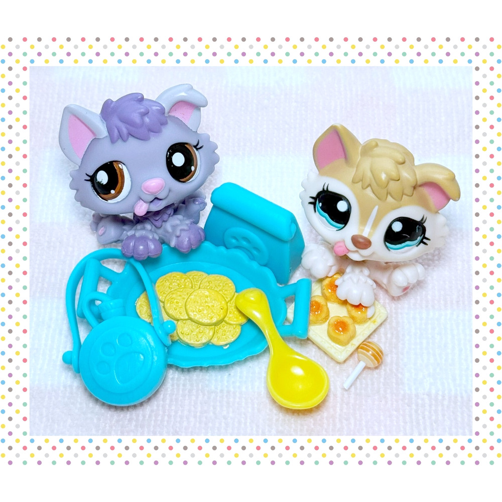 Authentic Littlest Pet Shop LPS #1752 #1013 Purple Tan Baby Husky Puppy Dog Set